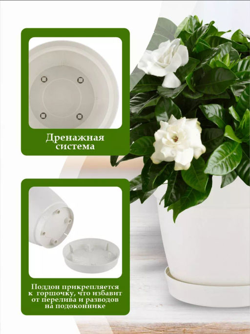 Горшок для цветов InGreen Villa de Fiori с фикс. поддоном 2л, D170мм, белоснежный жасмин IG660110048 - Пластик репаблик фото 8