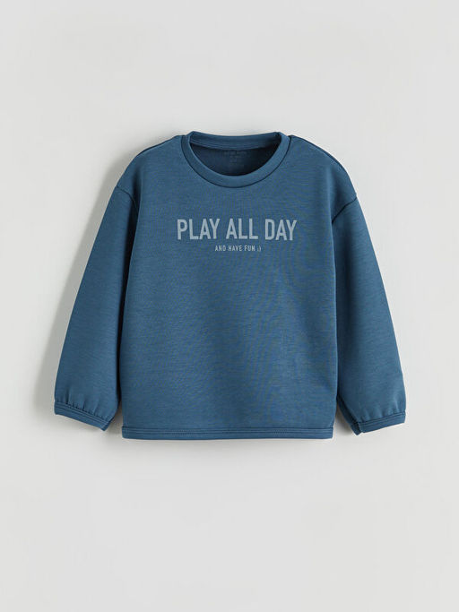 Bask?l? Erkek Bebek Sweatshirt ve Pantolon 2li