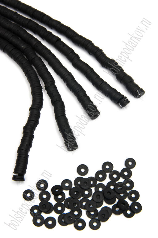 Бусины плоские 6 мм на леске 40 см (5 шт) SF-7285, черный