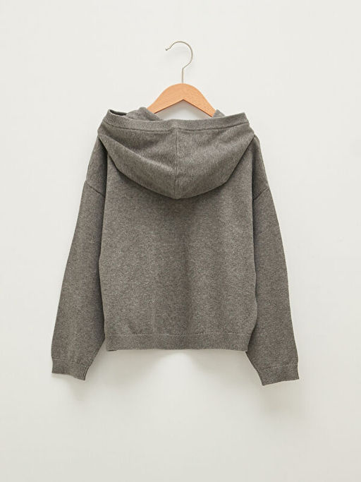 Kap??onlu Yaz? Bask?l? Uzun Kollu K?z ?ocuk Triko Kazak - Waikiki фото 2