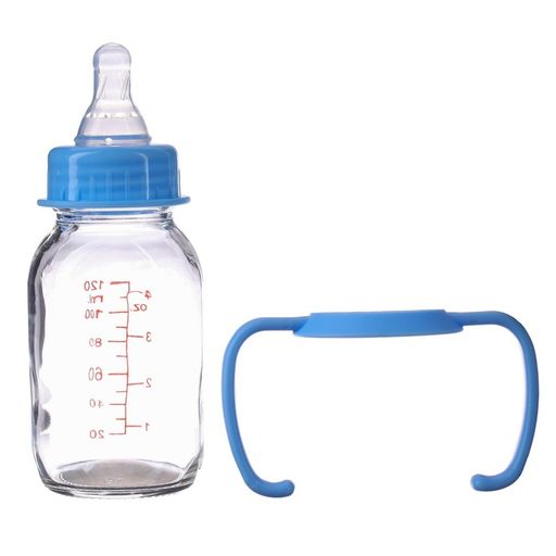 Бутылочка в силиконовом чехле, с ручками, стекло, классическое горло, 120 мл., +0 мес, цвет голубой - Крошка я фото 5