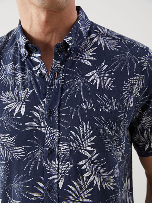 Regular Fit K?sa Kollu Desenli Poplin Erkek G?mlek