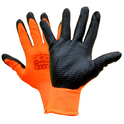 Перчатки РИФЛЕН. Облитая ладонь,оранж и син.,чер. облив ладони,арт 0018 (УП-12 пар) ЦЕНА ЗА ПАРУ
