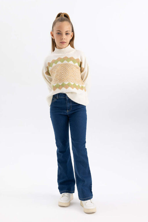 Расклешенные джинсовые брюки для девочек - Defacto фото 3