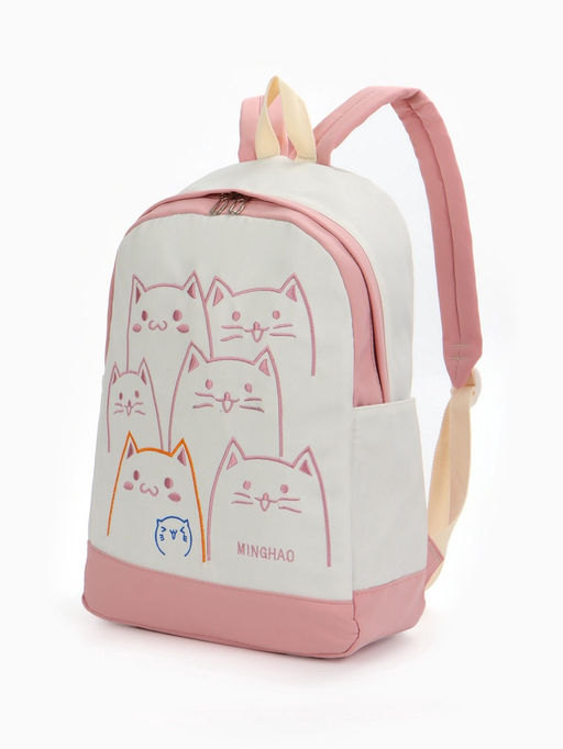 Рюкзак школьный на молнии, с карманами, с рисунком, размер 30?14?43 см, белый/розовый