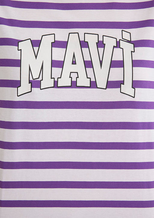 Mavi Logo Bask?l? Cizgili Mor Tisort  фото 6