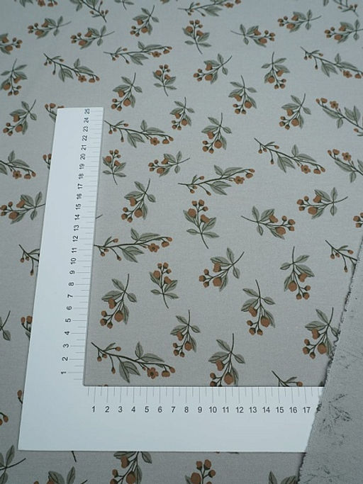 Теплый хлопок Осенние веточки цв.серый с мятным оттенком, ш.1.5м, хлопок-100%, 160гр/м.кв - Купава фото 3