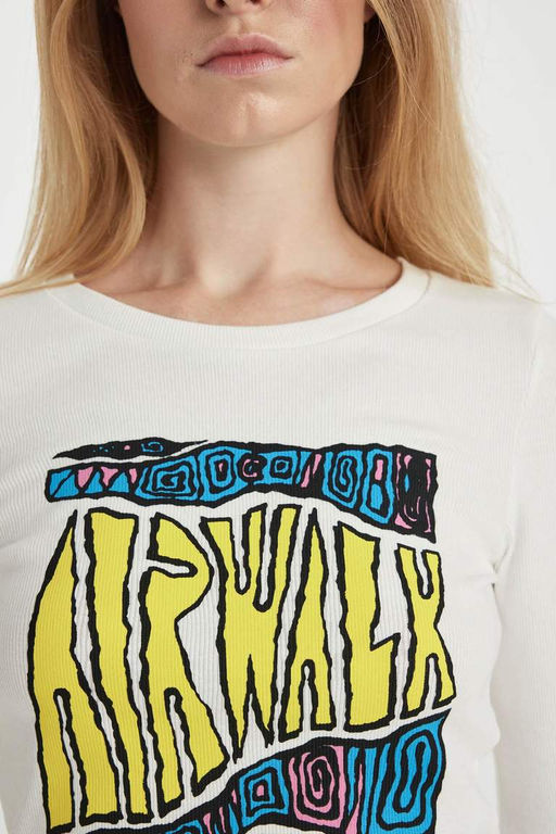 Приталенная футболка Cool Airwalk с круглым вырезом и длинными рукавами в рубчик - Defacto фото 8