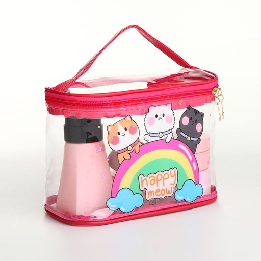 Косметичка на молнии для бассейна, с ручкой, с принтом Happy, розовая - Simaland фото 3