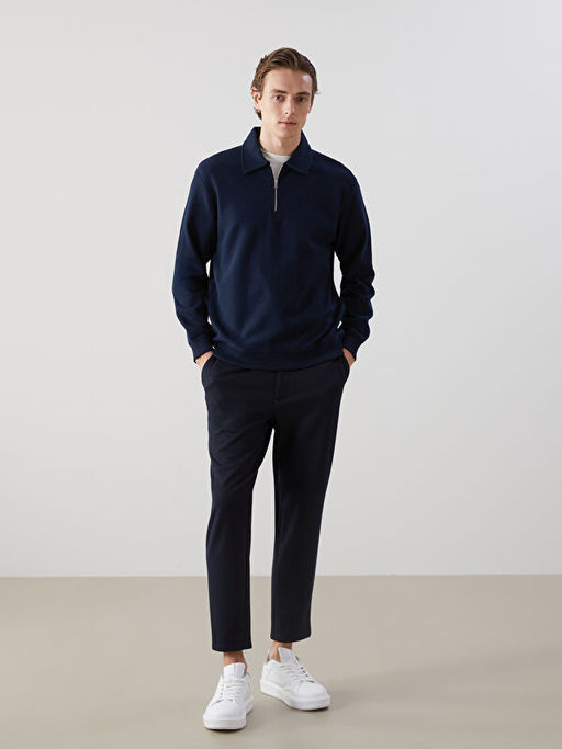 Polo Yaka Uzun Kollu Erkek Sweatshirt