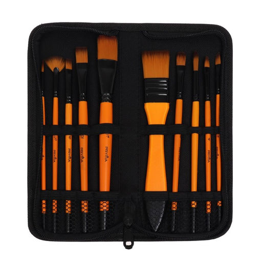 Набор кистей для рисования, синтетика, 10 штук, круглые, плоские, в пенале на молнии, международный размер