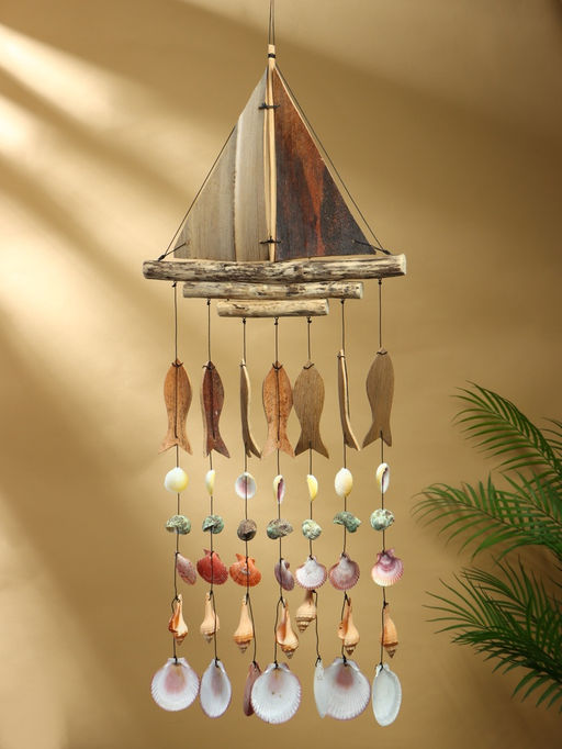 Музыка ветра «Рыбацкое судно», 35×3×103 см, дерево, ракушка