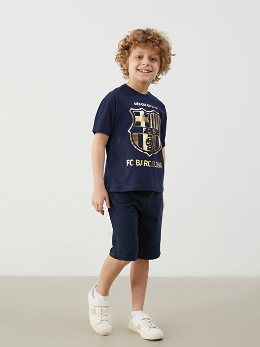Bisiklet Yaka Barcelona Bask?l? Erkek ?ocuk Ti??rt