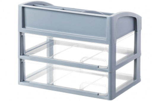 Органайзер для косметики 2 ящика 25,8*17,8*20 см серо-синий/прозрачный (модель 330249)