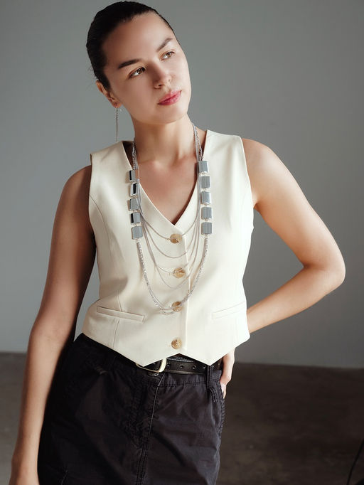 Набор 2 предмета: серьги, бусы Унисон прямоугольники, цвет серебро, 80 см