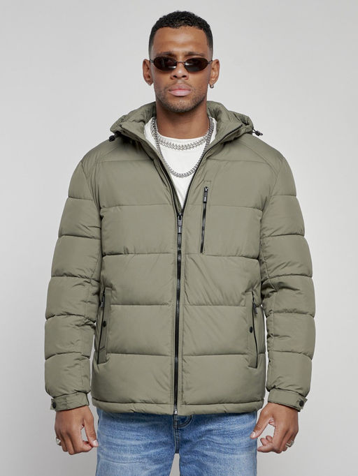 Куртка спортивная мужская зимняя с капюшоном цвета хаки 8362Kh - Wonderrman фото 7