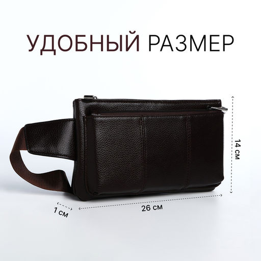 Сумка поясная на молнии, с карманами, 26×1×14 см, коричневая