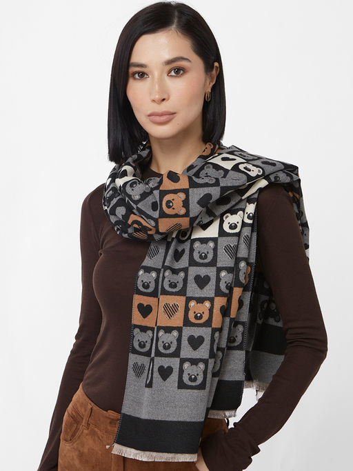 в составе ШЕРСТЬ и КАШЕМИР  Большой, мягкий, теплый двусторонний палантин с принтом. - Tantino фото 7