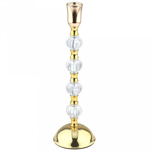 Подсвечник металлический "Магия" h30,5см, чаша д3,3см, h3,8см, пластмассовая/стеклянная ножка, нескользящее основание д9см, золотой, в коробке (Китай)