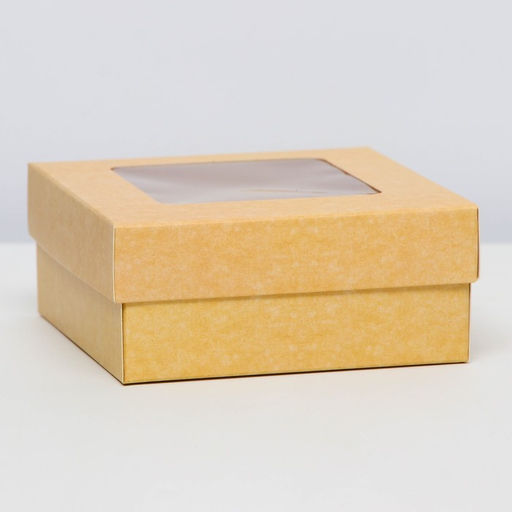 Цена за 5 шт. Коробка подарочная складная, упаковка, крышка - дно, с окном, крафт, 12×12×5 см