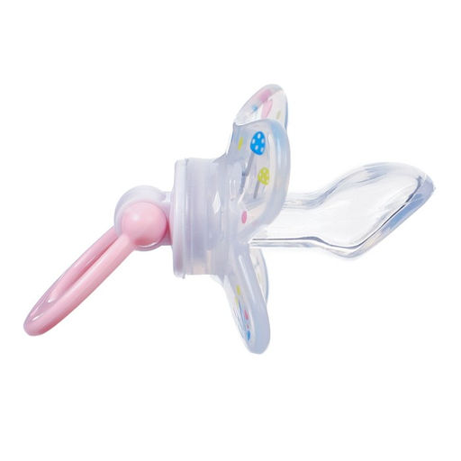 Соска - пустышка силиконовая ортодонтическая M&B «Зайка», от 12 мес., с колпачком, держатель, розовый