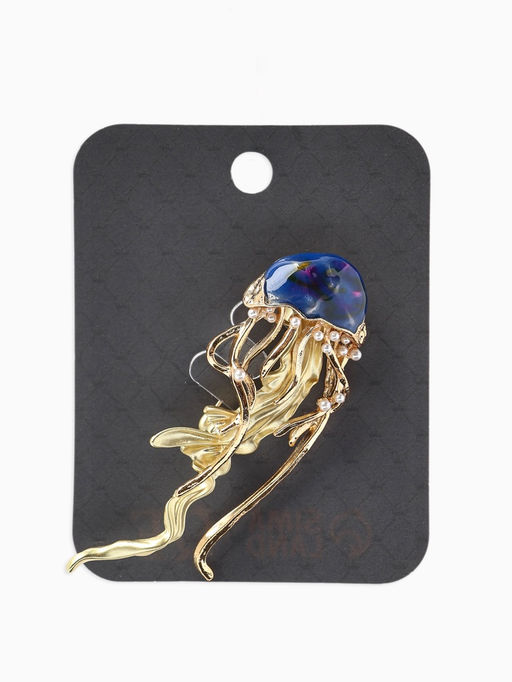 Брошь «Медуза» морская, цвет синий в золоте