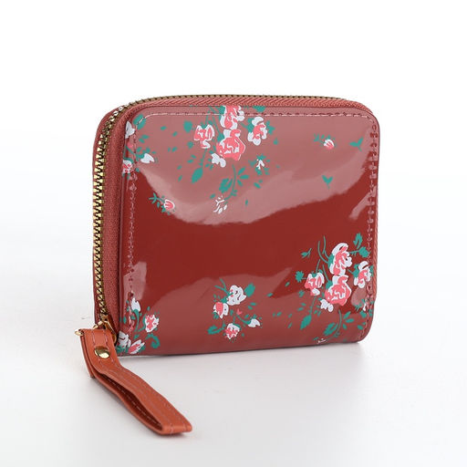 Кошелёк женский на молнии с ремешком, лакированный, синий