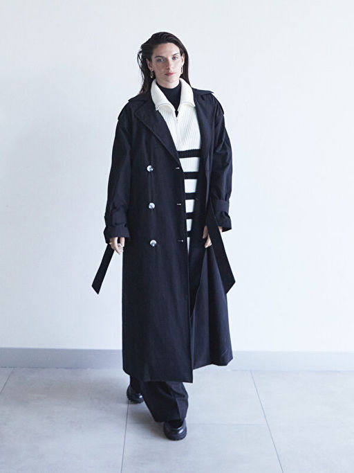 Dik Yaka ?izgili Oversize Kad?n Triko S?veter