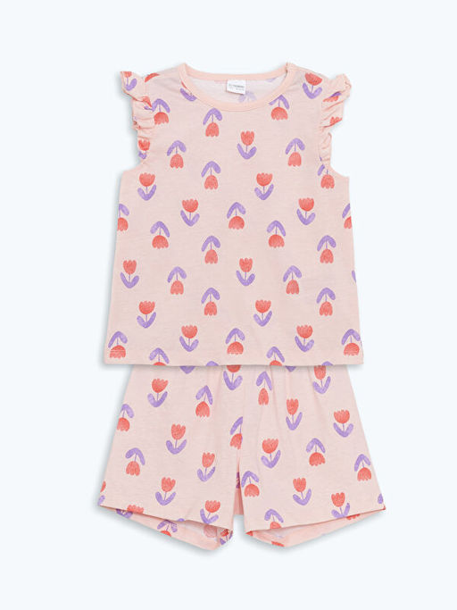 ?i?ekli K?z ?ocuk ?ortlu Pijama Tak?m
