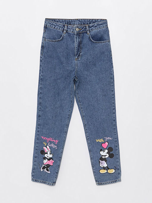 Mom Fit Minnie ve Mickey Mouse Bask?l? K?z ?ocuk Jean Pantolon - Waikiki фото 3