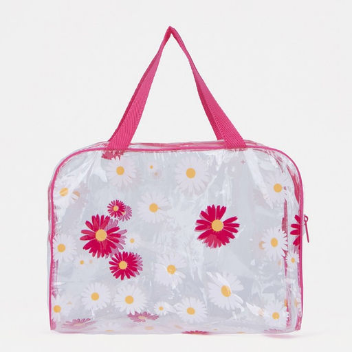 Цена за 2 шт. Косметичка-сумка на молнии для бассейна, большая, с ручками, с принтом Ромашки, розовая - Simaland фото 2