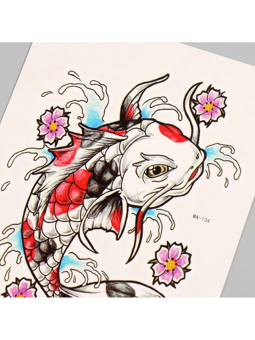 Цена за 2 шт. Переводная тату на тело цветная Карп, 26.1?14.6 см