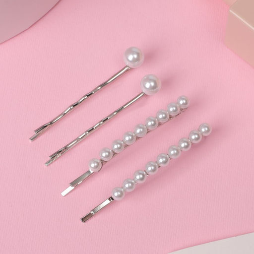 Невидимки для волос «Морская пена», набор 4 шт., бусины, 5 см и 5.5 см, серебристо-белые