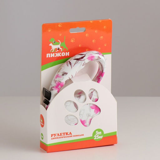 Рулетка Лапа, 5 м, до 35 кг, принт цветы - Пижон фото 8