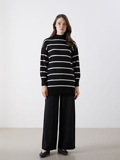 Dik Yaka ?izgili Kad?n Triko Tunik