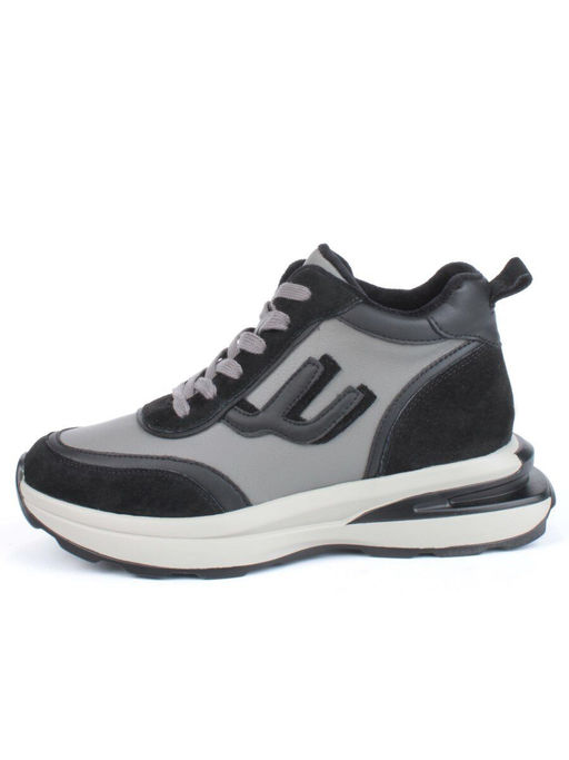 05-804-1B BLACK GRAY Кроссовки женские демисезонные (натуральная кожа , натуральная замша, натуральная байка)