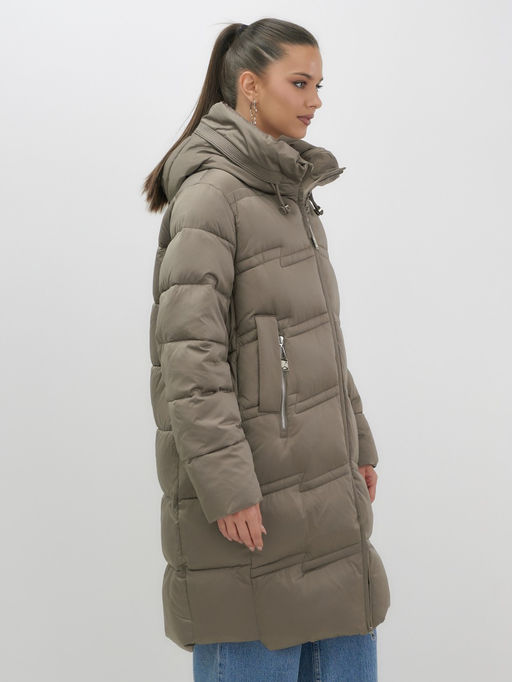 Пальто зимнее утепленное с капюшоном женское светло-коричневого цвета 7779SK - Visdeer фото 7