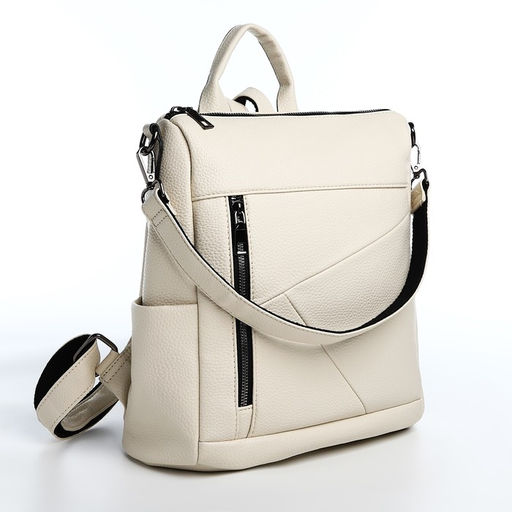 Рюкзак женский из искусственной кожи на молнии, 4 кармана, цвет молочный - Simaland фото 3