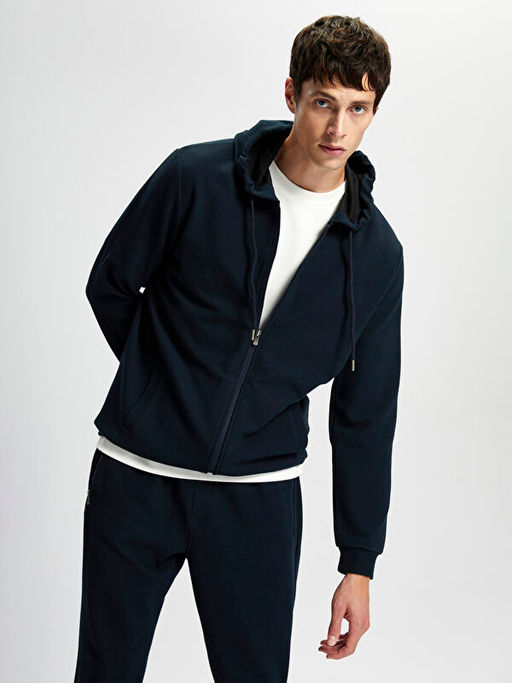 Kap??onlu Uzun Kollu Erkek Fermuarl? Sweatshirt