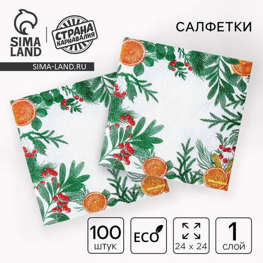 Цена за 2 шт. Салфетки бумажные Новогодний аромат, однослойные, 24?24 см 100 шт.