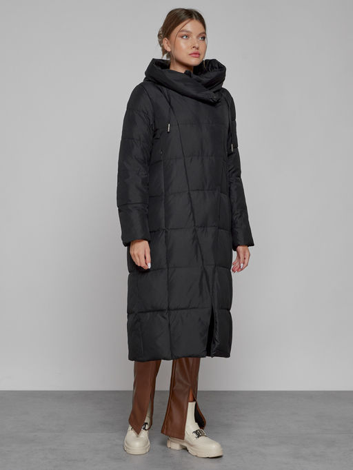 Пальто утепленное с капюшоном зимнее женское черного цвета 13363Ch - Visdeer фото 3