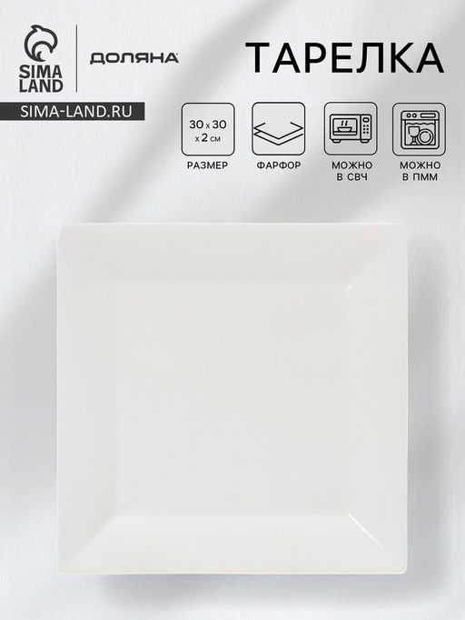 Тарелка квадратная Доляна White Labe, 30×2 см, фарфор, белая