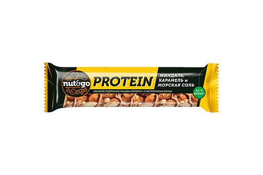 Nut&Go, батончик Protein, миндаль с карамелью и морской солью, 40 г (упаковка 18 шт.) - Nut story фото 2