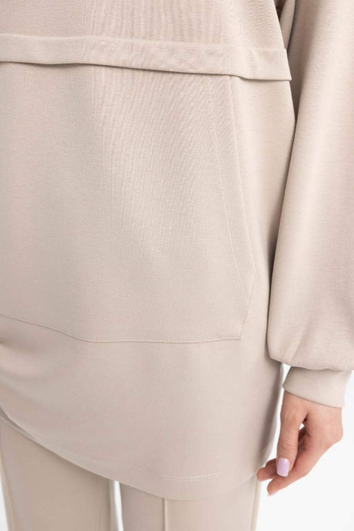 Толстовка-туника стандартного кроя с круглым вырезом - Defacto фото 5