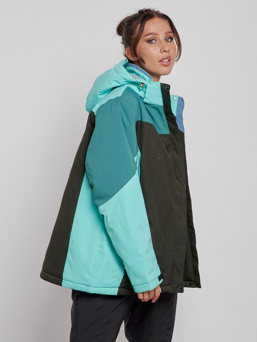 Горнолыжная куртка женская зимняя большого размера бирюзового цвета 3963Br