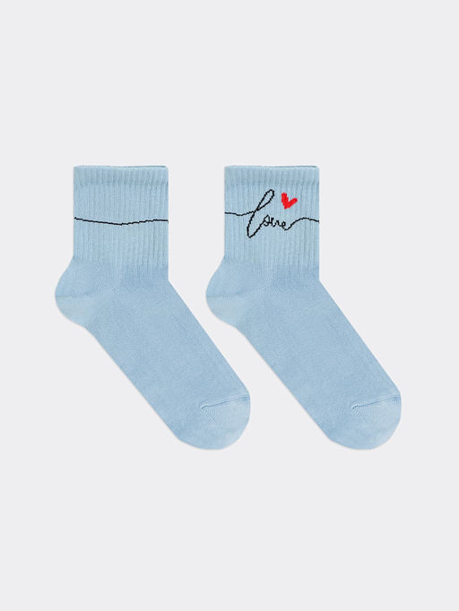 Цена за 5 пар! Носки женские серые с рисунком в виде надписи LOVE