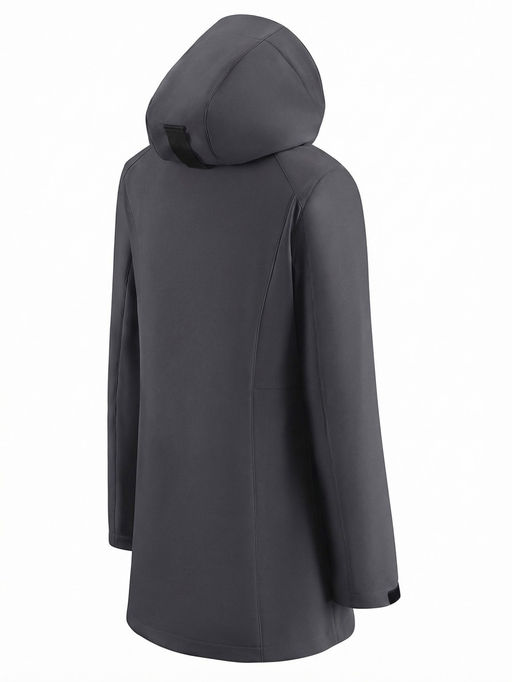 Парка женская софтшелл виндстоппер удлинённая с капюшоном черного цвета 9614_1Ch