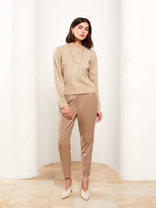 Bisiklet Yaka D?z Uzun Kollu Kad?n Triko Kazak