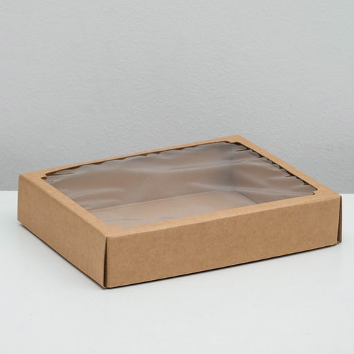 Цена за 5 шт. Коробка сборная без печати крышка-дно бурая с окном 29×23.5×6 см