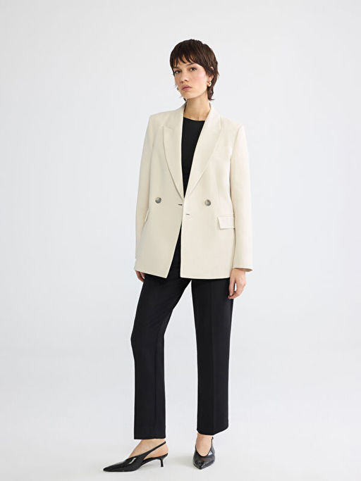 Kruvaze Yaka Krep Kad?n Blazer Ceket